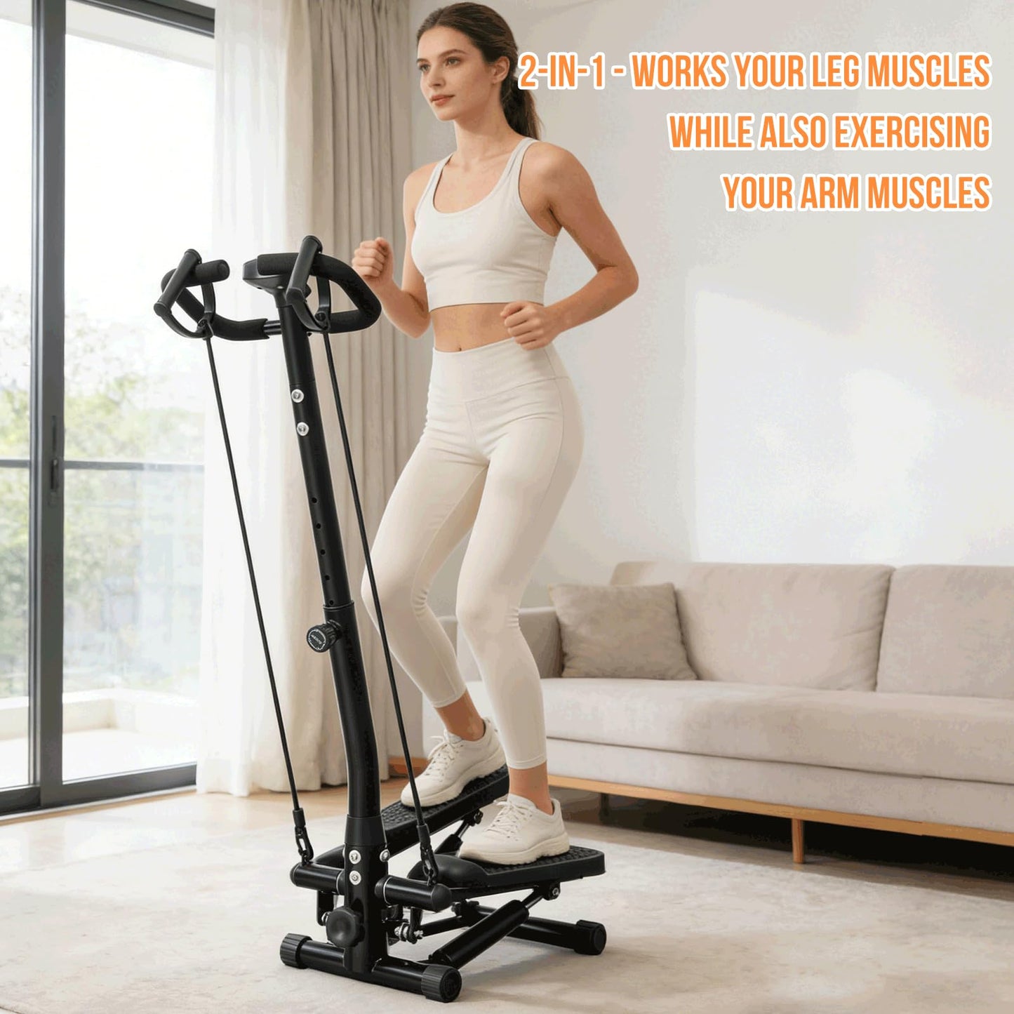 BeBecome Steppers for Exercise at Home, Twist Stair Stepper with Handlebar, Low Impact Fitness Step Machine with LCD Monitor, with Tension Band,Quiet Hydraulic Cardio Trainer for Indoor Workouts