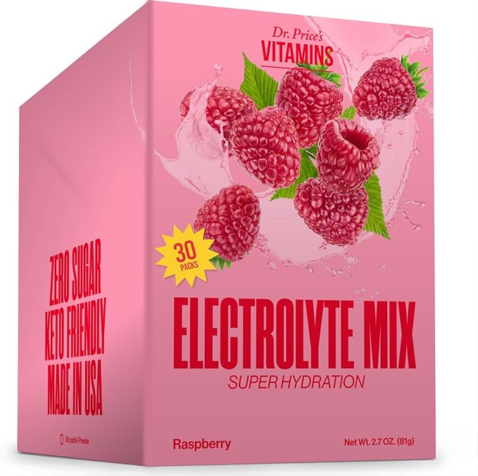 Dr. Price’s Electrolyte Mix | Sugar-Free Hydration Powder with 72+ Trace Minerals | No Sugar, Fast-Dissolving Electrolytes Powder Packets | Raspberry (30 Packs)