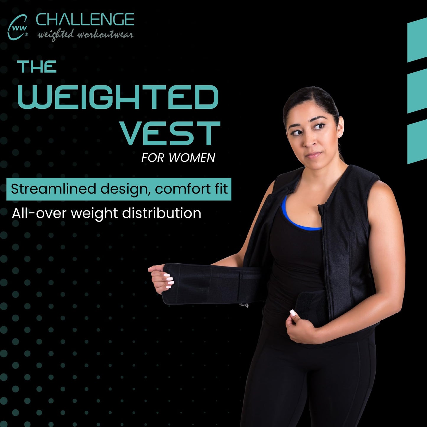 Challenge Weighted Workoutwear Weighted Vest for Women - 4 lb Body Weight Vest with Flexible Thin Weights - Removable Weights for Walking, Running, Cardio, Strength Training, Weight Loss