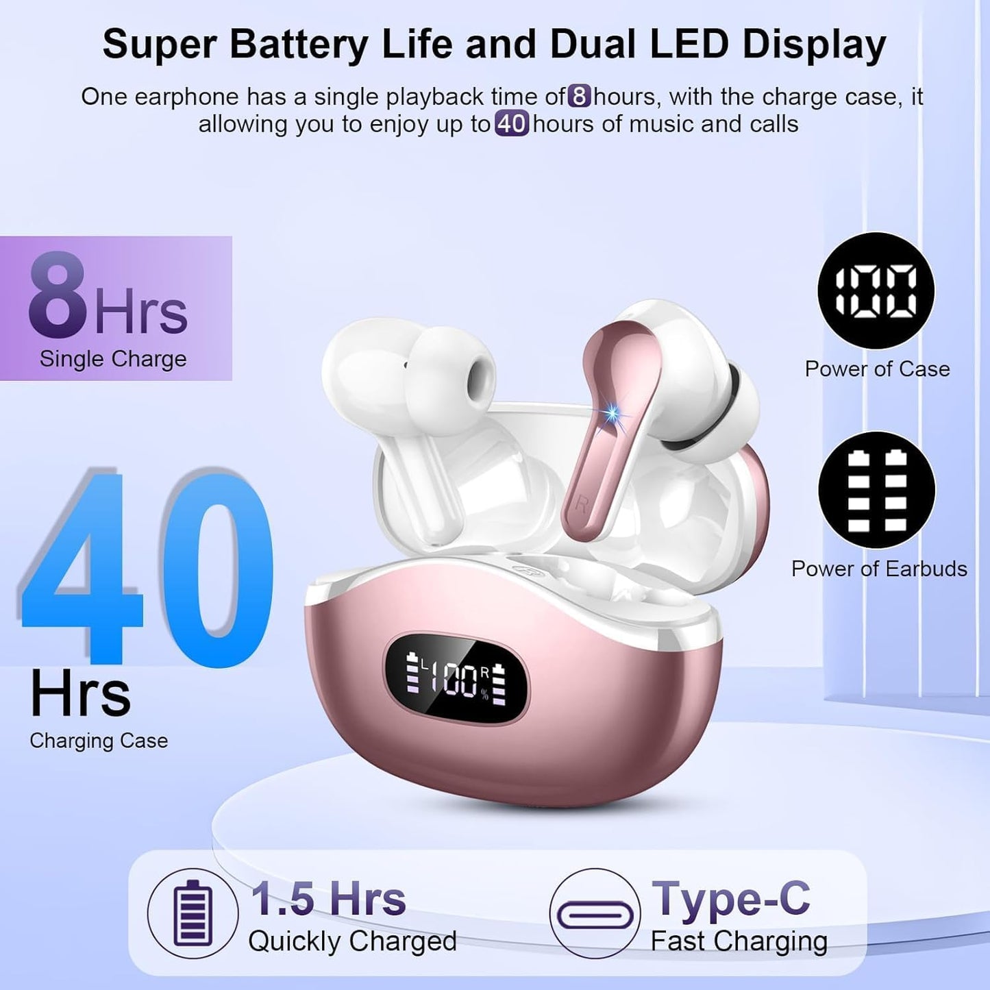 2025 4 IP7 Wireless Earbuds Bluetooth Headphones, Hi-Fi Stereo Deep Bass Ear Buds, ENC Noise Cancelling Mic, USB Fast