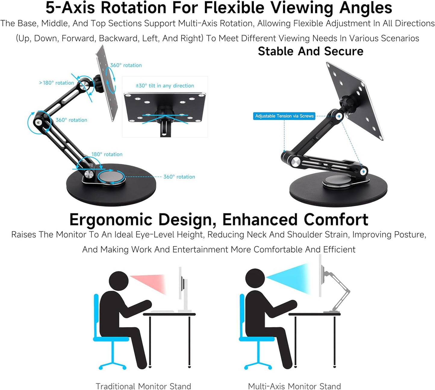 UeeKKoo 19inch, 50 50/75 75/100 100 (mm) VESA Portable Monitor Stand, Compatible with Monitors Up to Supports x x x