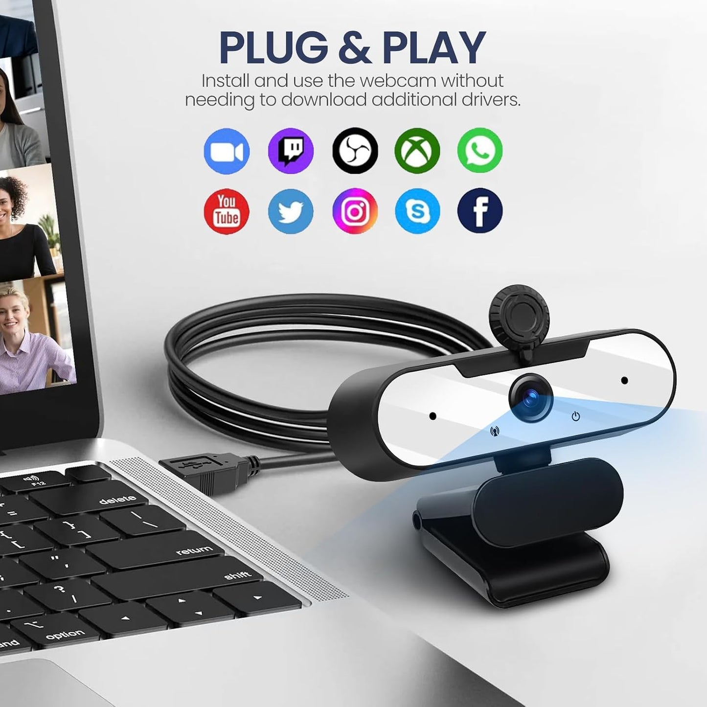 MTORED 1080P USB HD Video Webcam and Wide Angle Camera with Built-in Microphone and Rotatable Tripod,for Laptop
