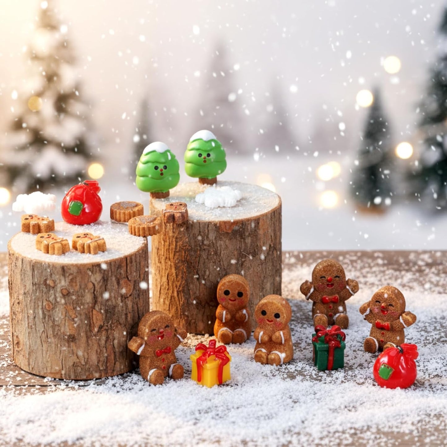Sawysine Mini Resin Christmas Figurines - 64 Pcs Gingerbread & Xmas Tree Ornaments for DIY Crafts