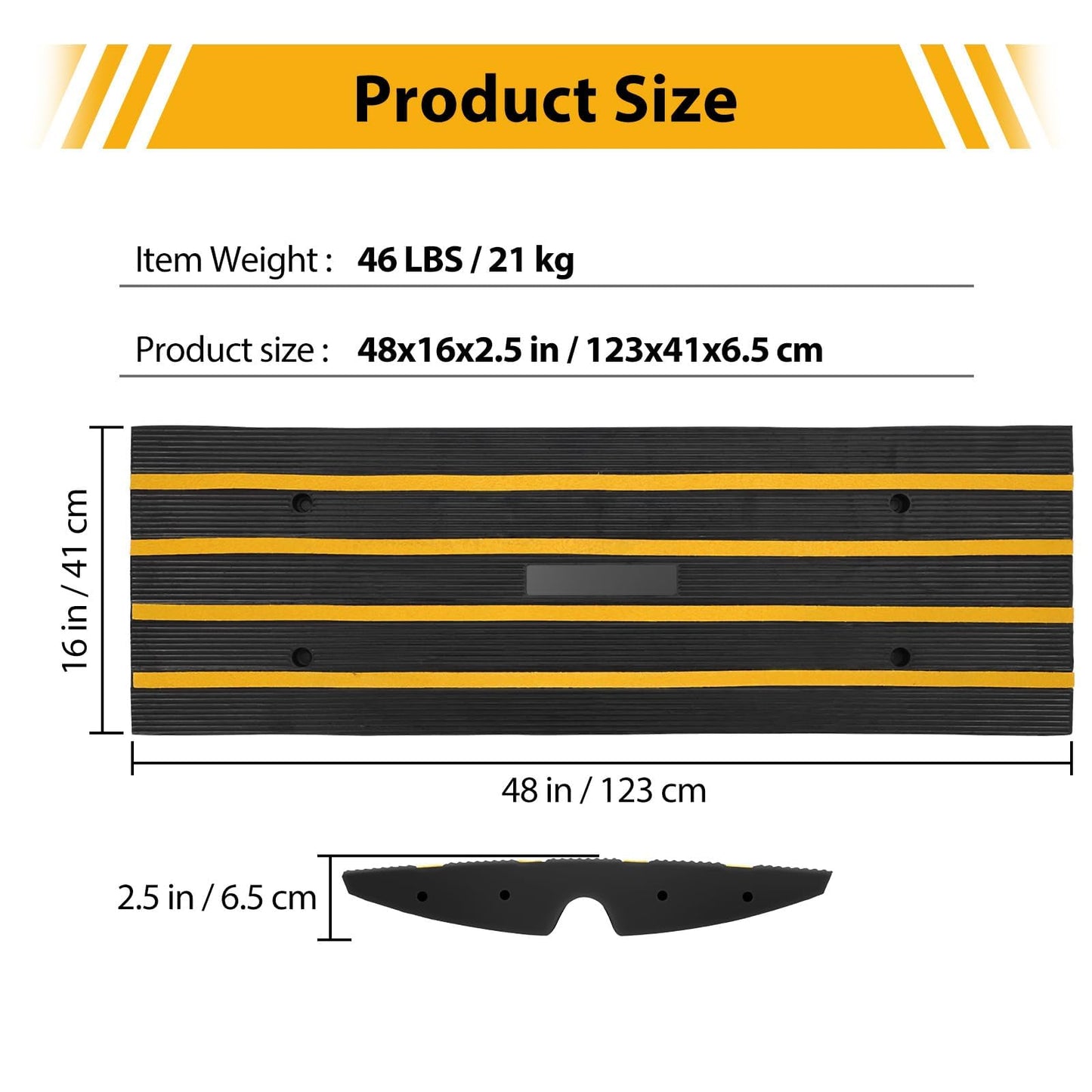 2.5" Rise Rubber Curb Ramp, 33069 LBS Capacity 48" Long, Heavy Duty Driveway Ramps w/Reflective Strips & Drainage Channels for Cars, Trucks, RVs, Wheelchairs & Scooters (2 Pack)