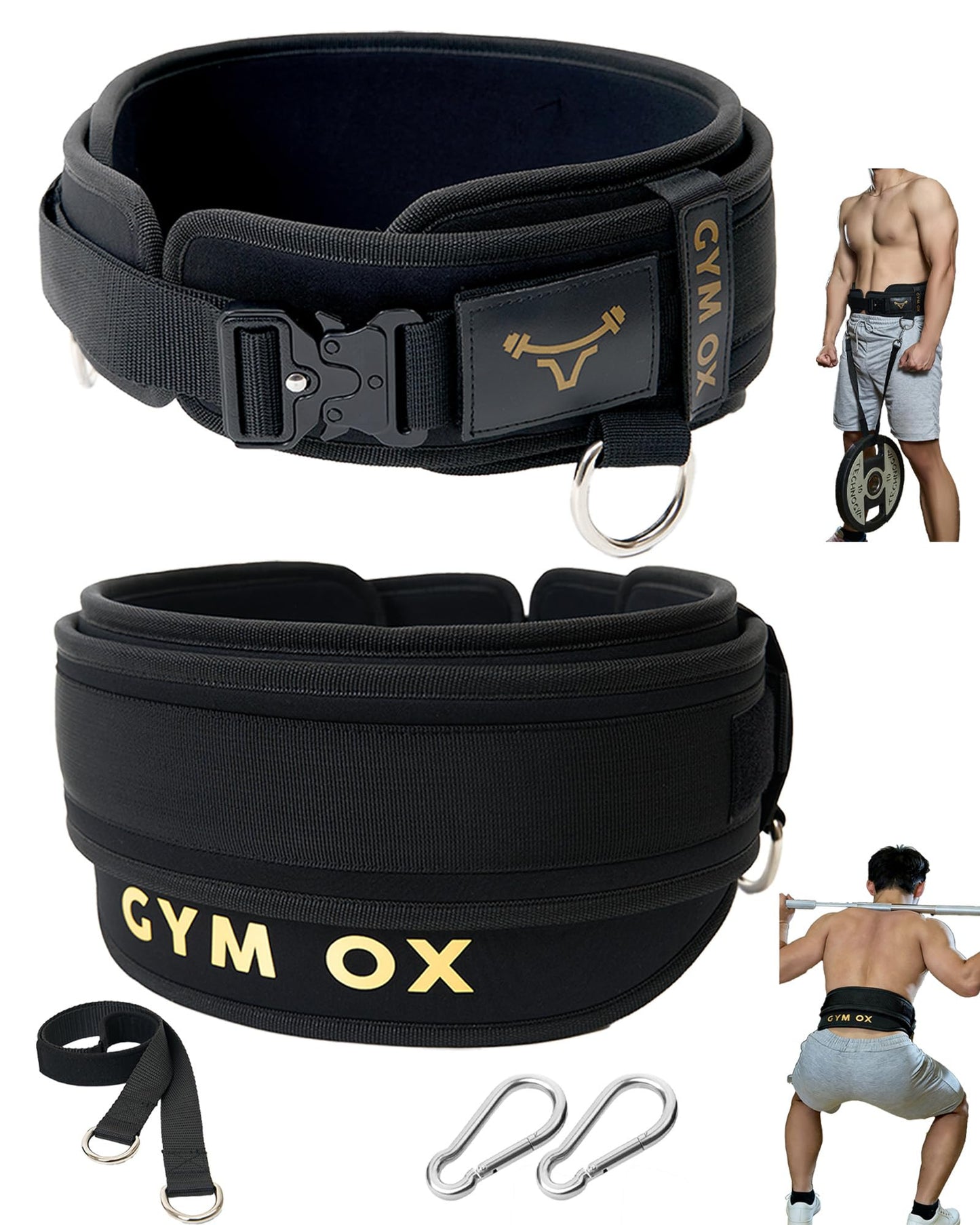 2-in-1 Weightlifting & Dip Belt with Quick-Release Aluminum Buckle - Hybrid Squat Belt for Core Support & Weighted Pull Up Belt with High-Strength Strap - Heavy Duty Neoprene Gym Belt for Men & Women(Black, Medium)