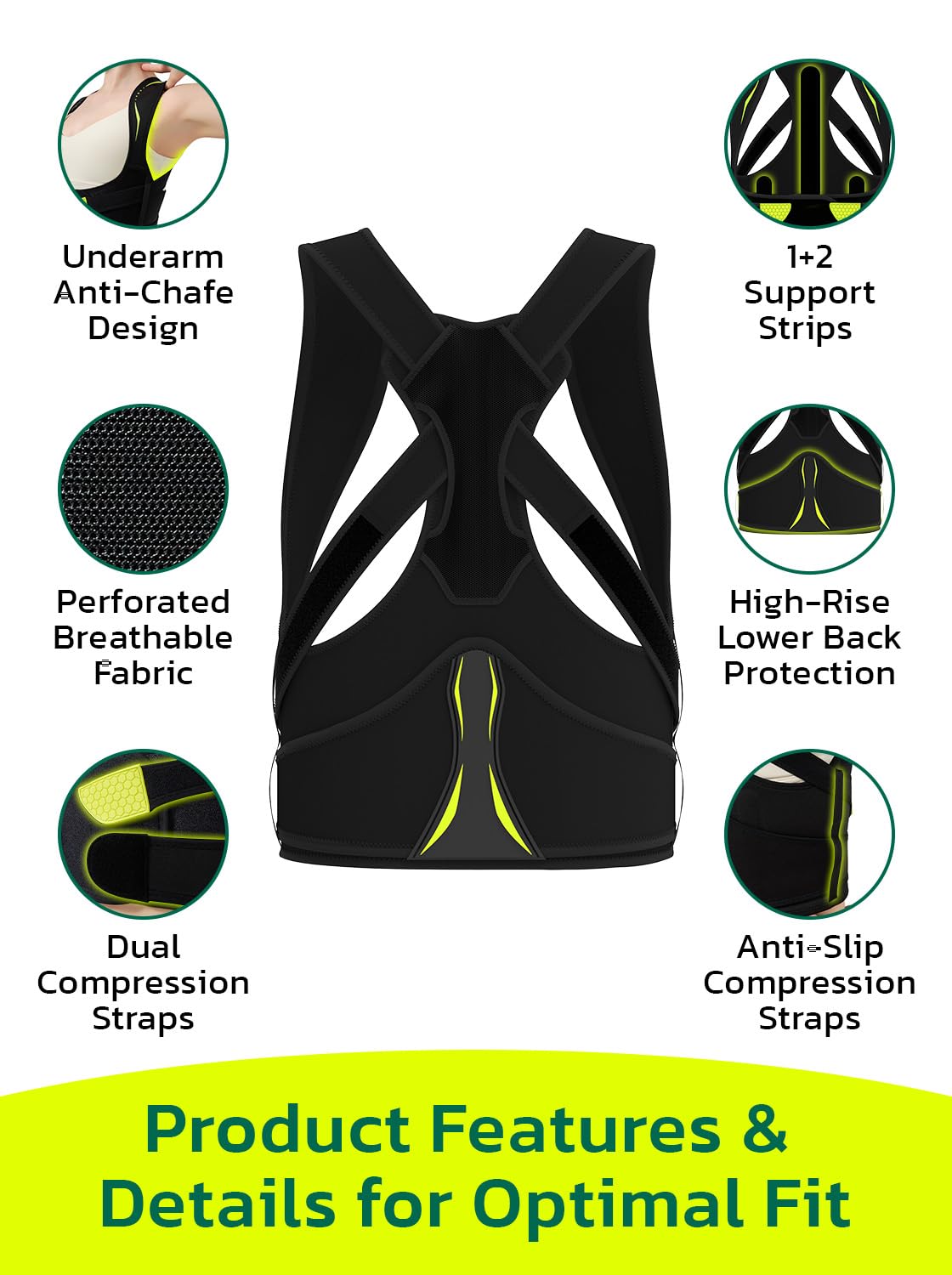aoFIT Posture Corrector for Women：Adjustable Back Brace for Pain Relief & Back Straightener Improve Rounded Shoulders, Hunchback Correction, Back Support with Fashionable Design Black (Medium)