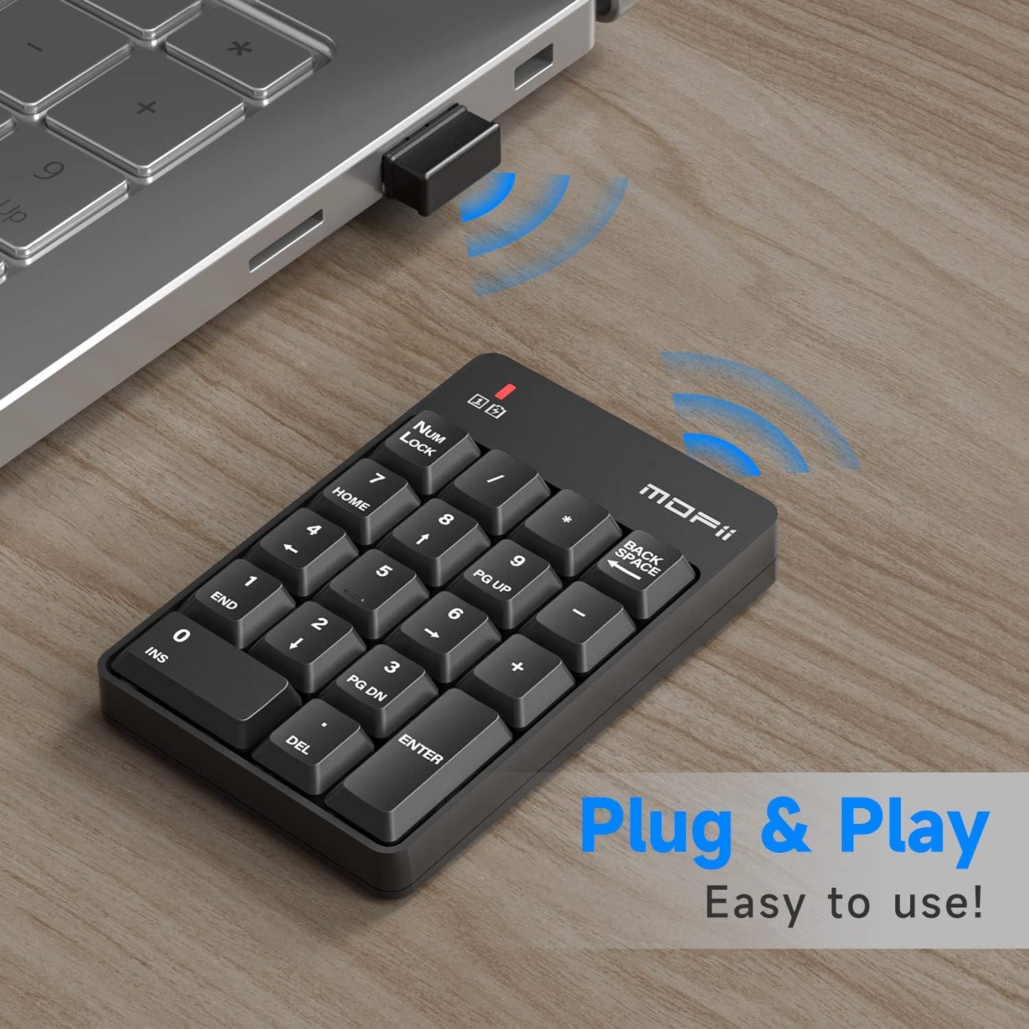 MOFII 2.4G 19 Accounting 10 Number Pad - Black Wireless Numeric Keypad Silent Keys USB Keypads, Portable Financial