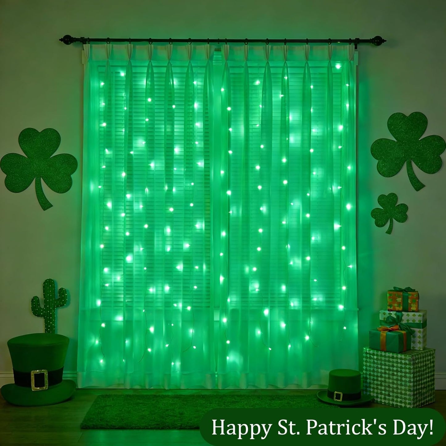 Skiennix 300 LED Fairy Curtain Lights - 9.8 x 9.8FT Green USB Plug with 8 Modes & Remote for Christmas, Weddings, Indoor/Outdoor Decor