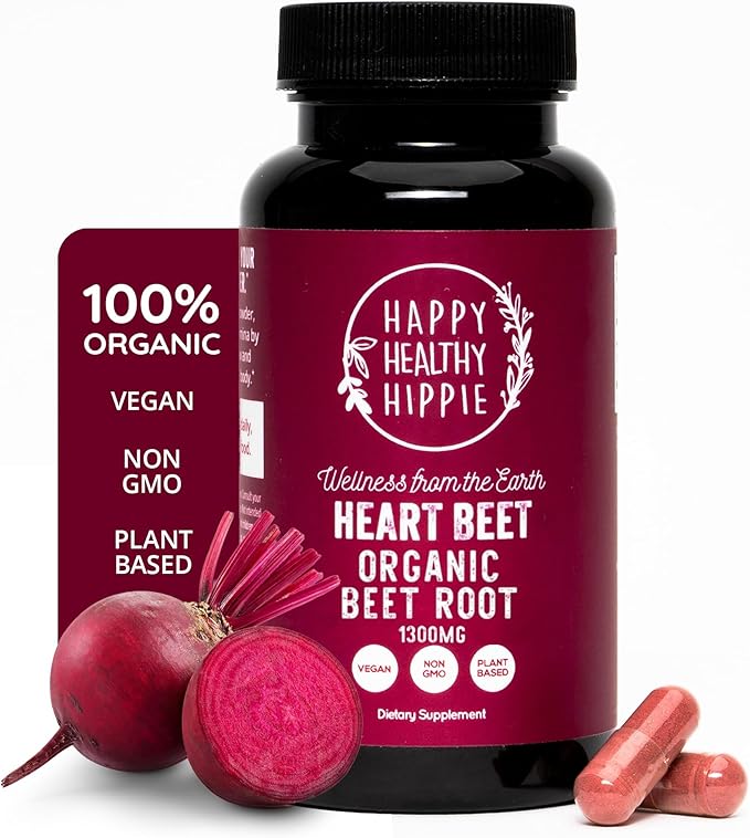Organic Beet Root Capsules [1,300mg Superfood] ??Blood Pressure Support, Nitric Oxide Supplements for Men & Women, Flow & Circulation | Beetroot Powder, Antioxidant, Brain Food | Vegan, 60 Ct
