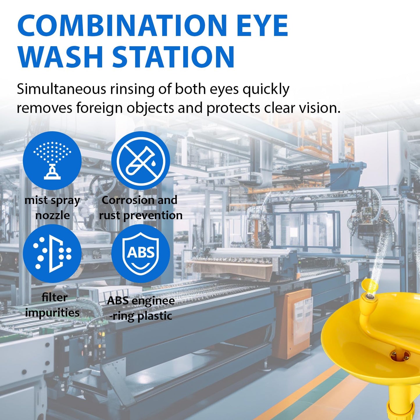 Emergency Shower Eye Wash Station Safty Shower Combination Eye Wash Station, NPT Thread with Emergency Sign First Aid Eyewash Station (ABS)