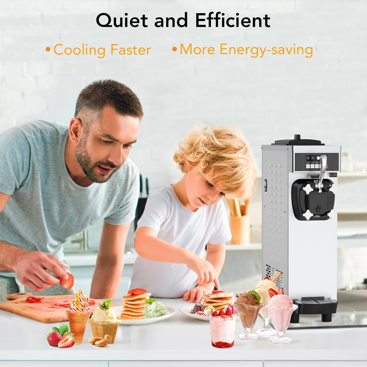 Takywep commercial Ice cream machine, 4.76 to 5.8GAL/H ice cream machine machine, with pre -cold function, 1050W single -flavored Compressor Soft Ice Cream Machine, with 1.85 gallon ingredient box