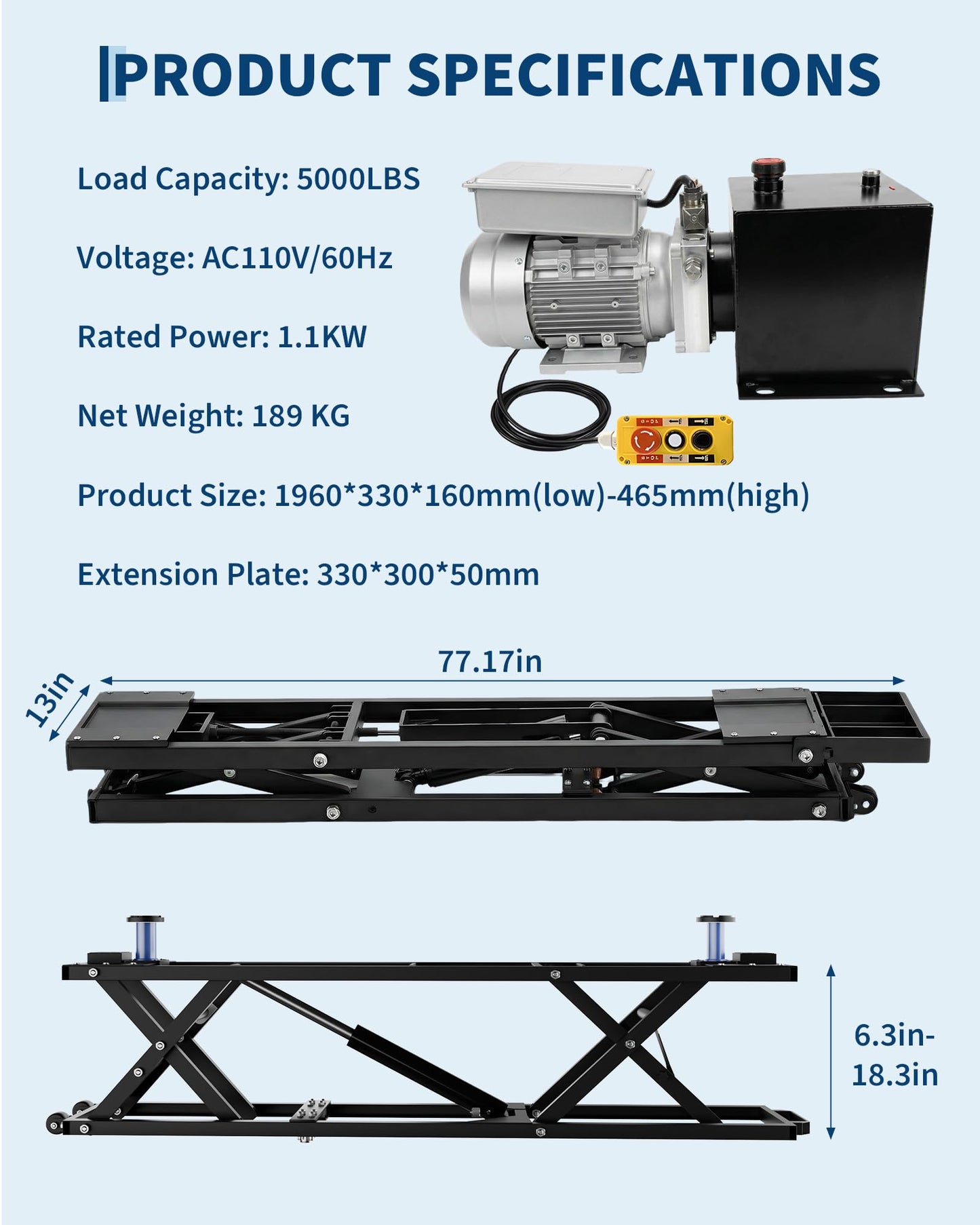 Garvee 5000 LBS Portable Car Lift, Heavy Duty Carbon Steel Truck Lift with 26.8" Max Lift Height, Adjustable Scissor Lift for Cars, SUVs & Light Trucks