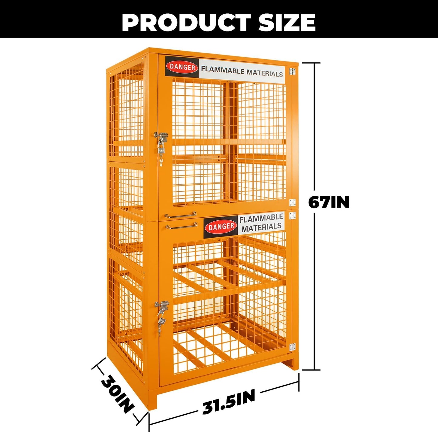 Sidasu Propane Tank Storage Cage for 8 Cylinders-31.5"x30"x67", Lockable Outdoor Storage Box with Split Doors, Heavy Duty Cylinder Storage Cabinet, Yellow Powder Coated,Fits 3,5,11,20,30,33lb Tanks