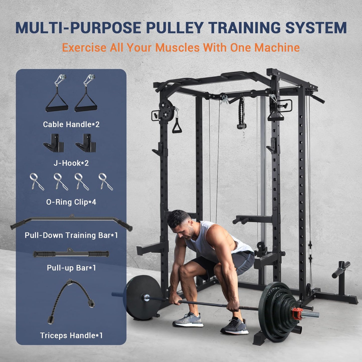 PeakPursuit 2000 LBS Power Cage,All in One Squat Power Rack with Dual Pulley Cable Crossover System,Heavy-Duty Steel Construction Squat Rack for Strength Training Home Gym