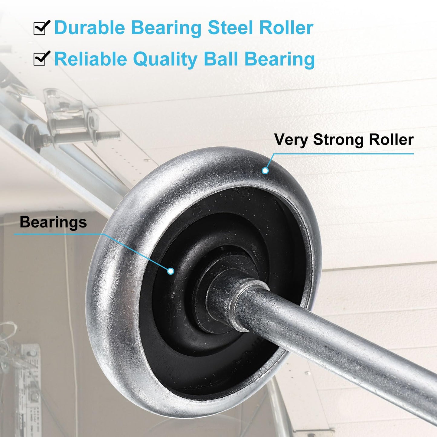 uxcell 2pcs 2.76" Zinc-Plated Steel Garage Door Rollers for 3" Garage Track, 7" Long Stem Quiet Garage Door Wheels, 10 Ball Bearings, Silver