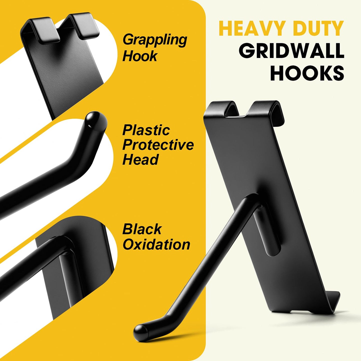 YGPHO Gridwall Hooks 4 Inch, 60 Pack Metal Display Hooks for Grid Wall, Hanging Hooks for Grid Wall Panels, Black Grid Wall Accessory for Clothes, Home Setup, Retail Display- Gridwall Peg Hooks
