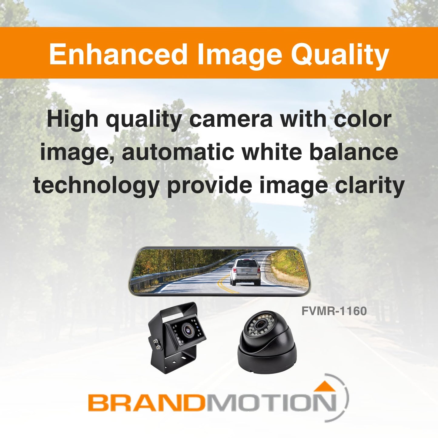 Brandmotion FVMR-1160 Universal Digital Rearview Mirror and Cargo Vision Camera System | Waterproof & Shockproof Case | Parking Grid Lines Available | Rear View Camera with Night Vision