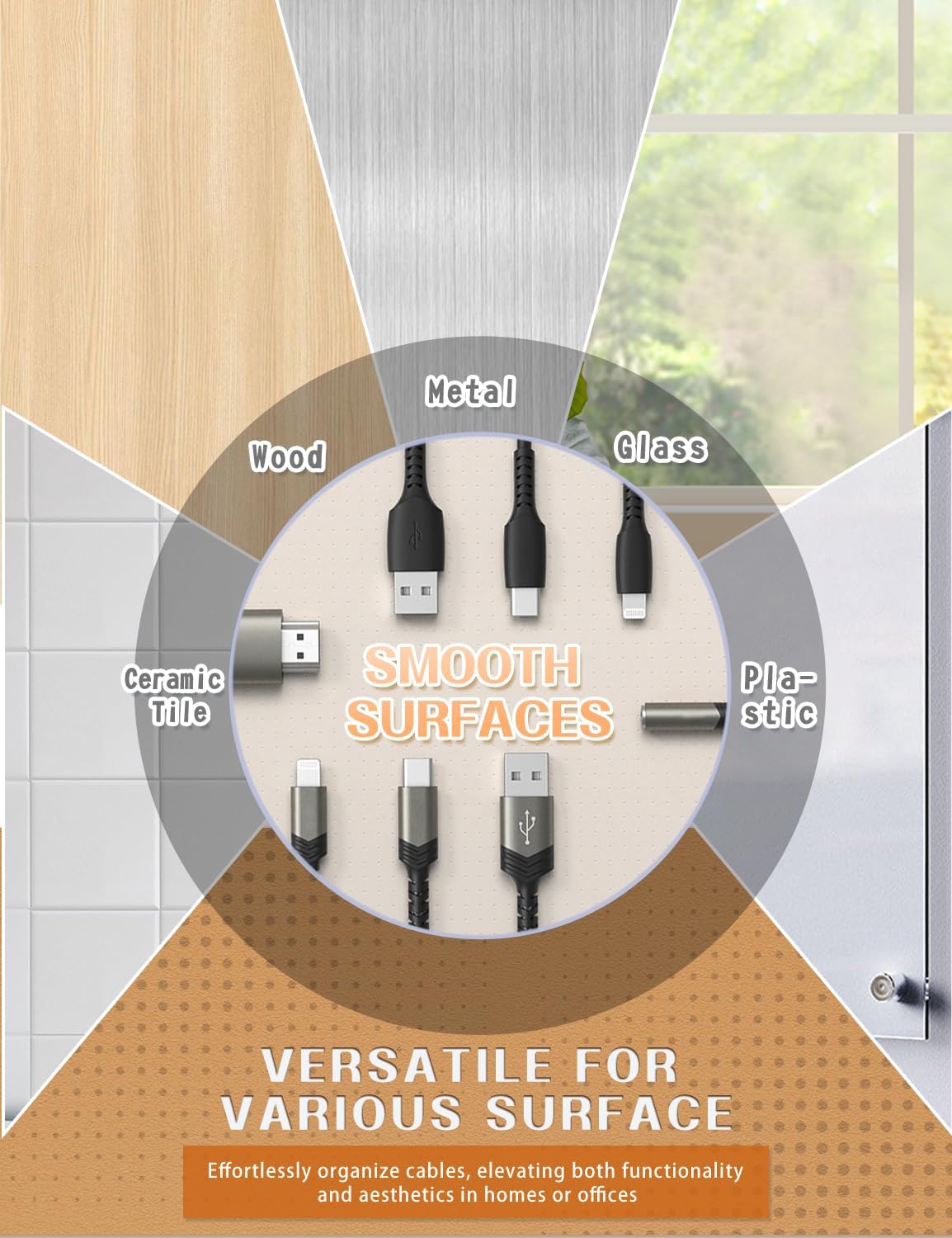 Xuuza 5-Pack 5 5 Magnetic Cable Organizer Adhesive Cable Clips for Kitchen Nightstand Desk Table Metal Wall Steel, Cord
