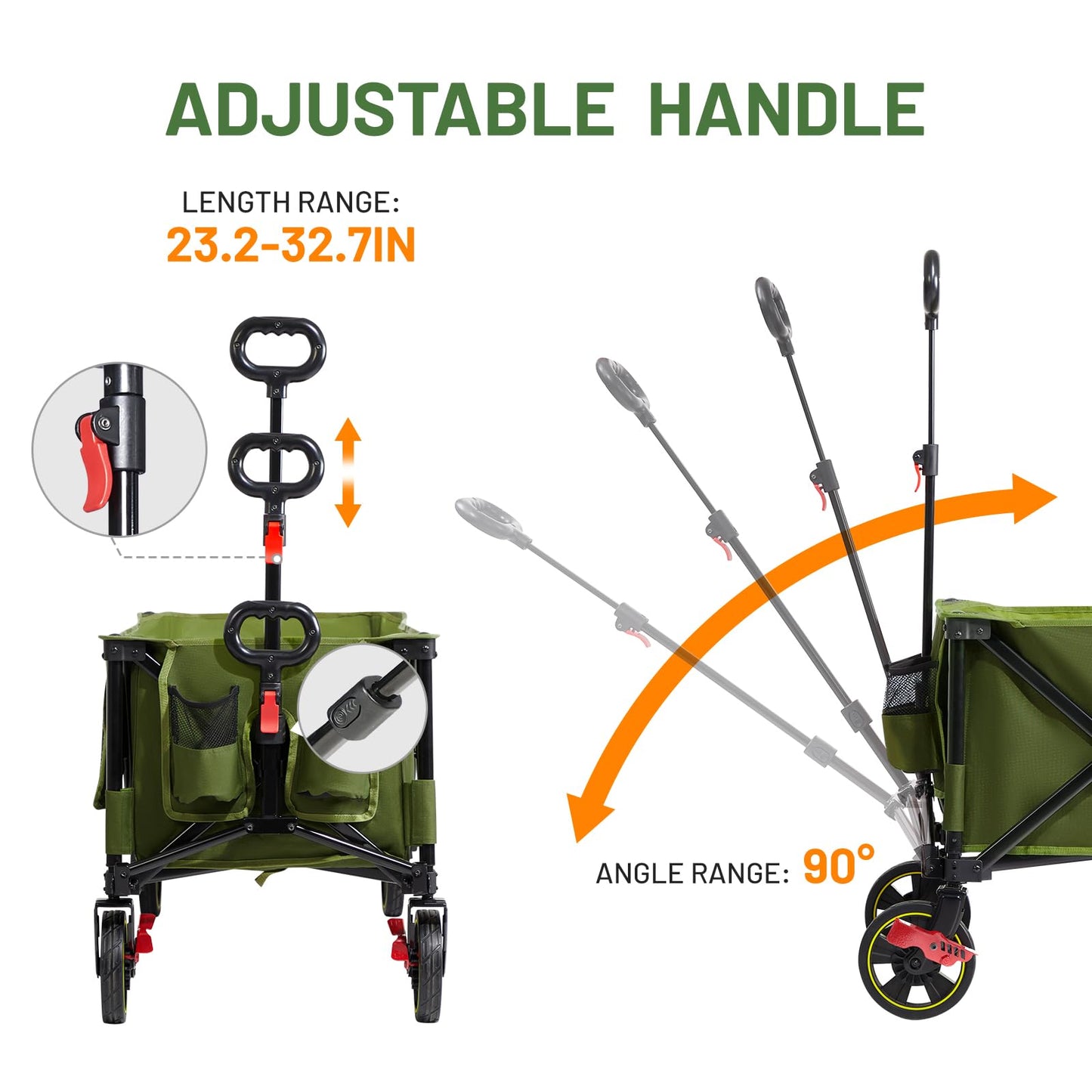 Timber Ridge 51.2'' Extended Collapsible Wagon Cart with Brakes and Cargo Net, Heavy Duty Foldable Utility Wagon with Adjustable Handle, 400L Capacity Portable Cart for Camping Sports Shopping