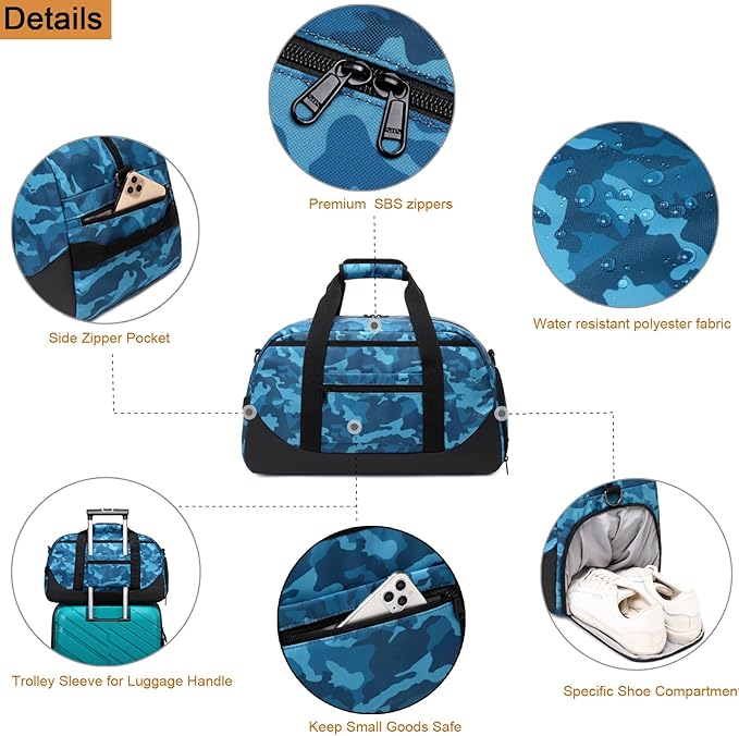Octsky Overnight Bag Weekender Bag Sports Gym Travel Duffel Bag with Shoe Compartment, Camo Grey
