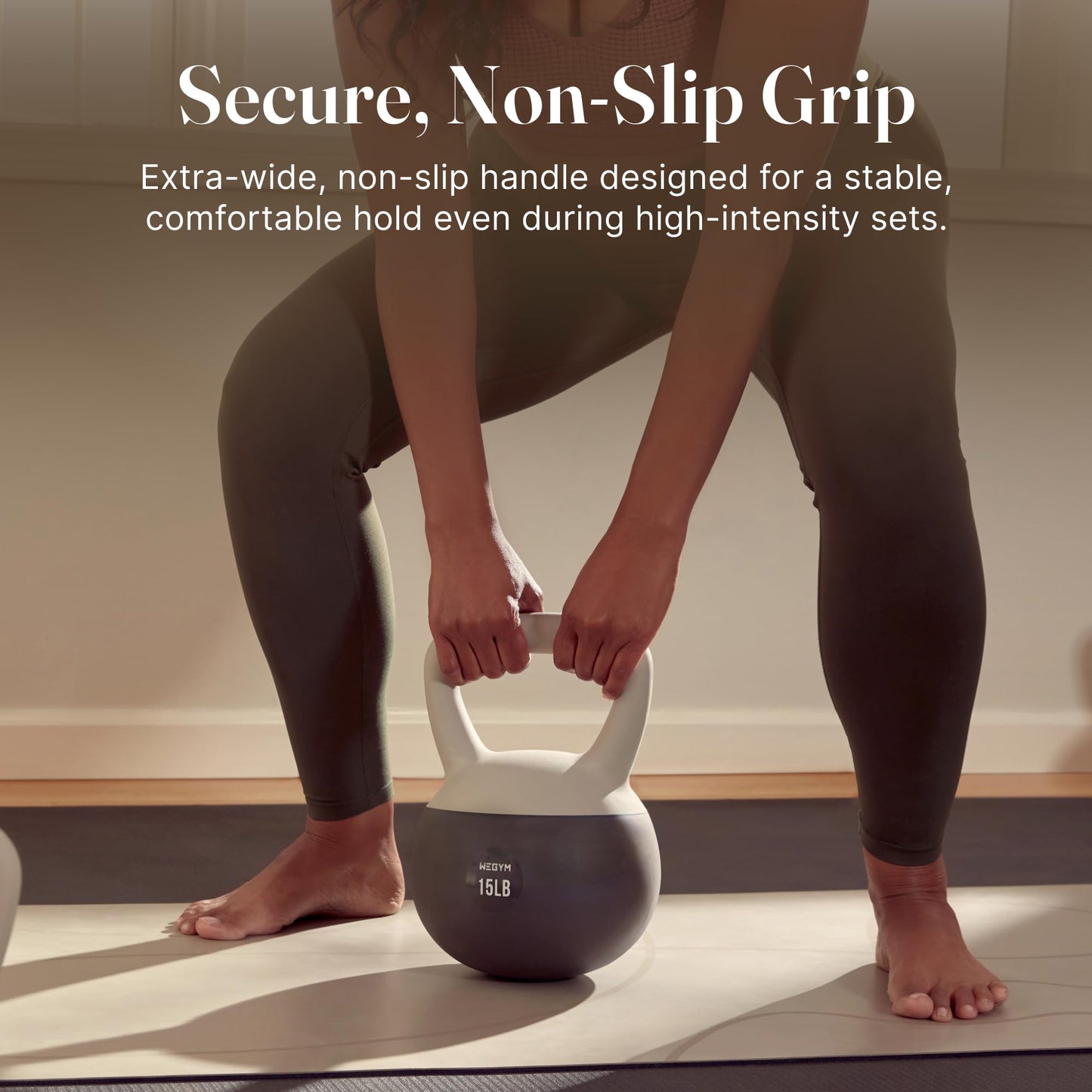 WeGym Soft Kettlebell Set with Cushioned Impact Resistant Base, Anti Slip Wide Grip Handle for Home Workouts, Weightlifting, Full Body Training (10+15+20LB Sandstone-3 PCS)