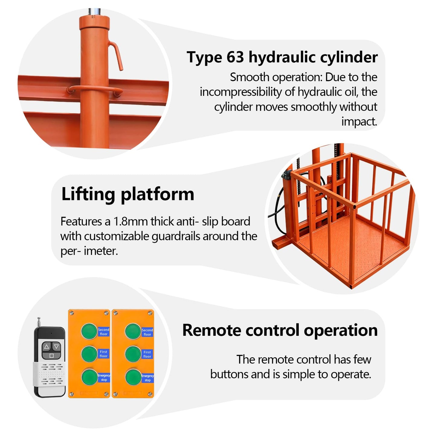 1 Ton (2200LB) Load Capacity Electric Lifting Platform, Small Home Elevator, Wall-Mounted Hydraulic Lifting Platform – Suitable for Factories, Logistics, and Residential Use.(9.8FT Lifting Height)