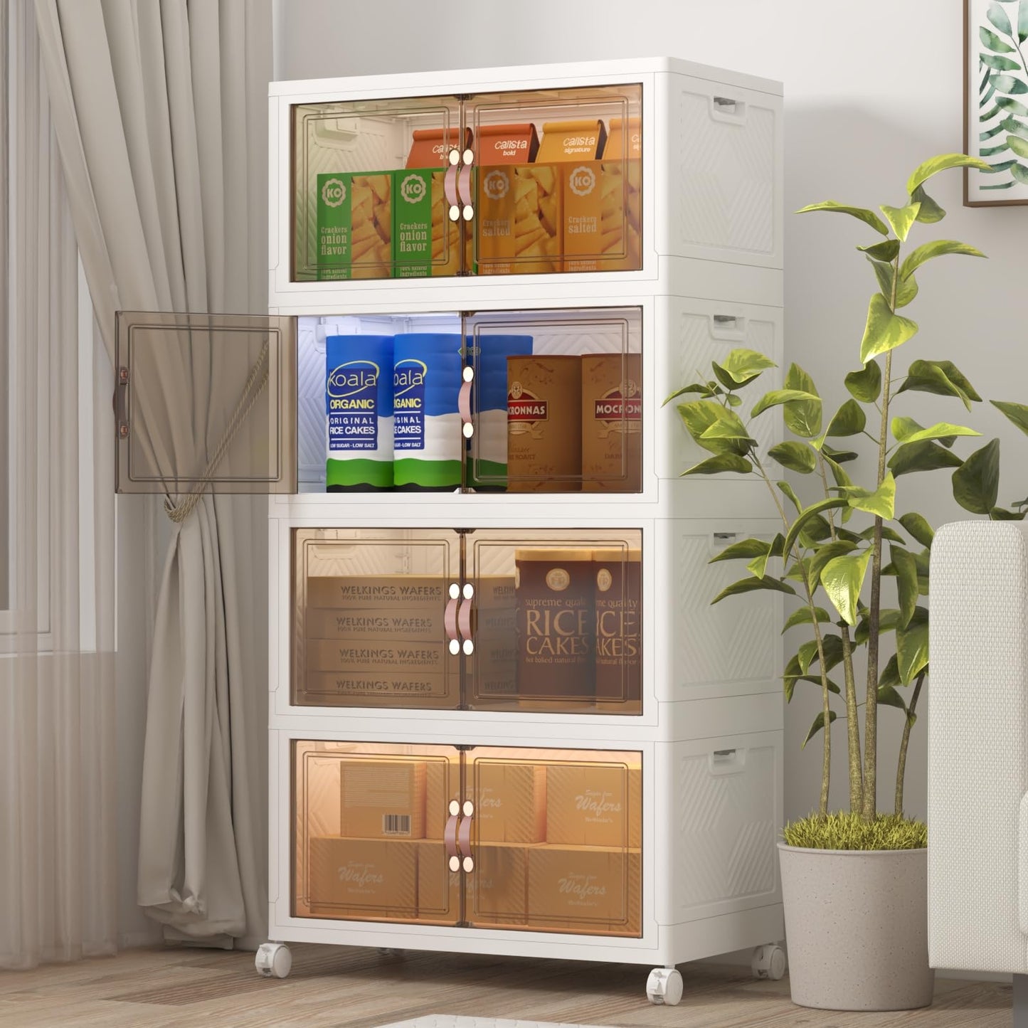 UAMFURI Stackable Storage Bins, 480QT Stackable Storage Bins with Lids and Doors,Storage Cabinet,Plastic Linen and Yarn,Closet Organizers,Collapsible Large Storage Bins,Drawers,Office（120QT*4,White）