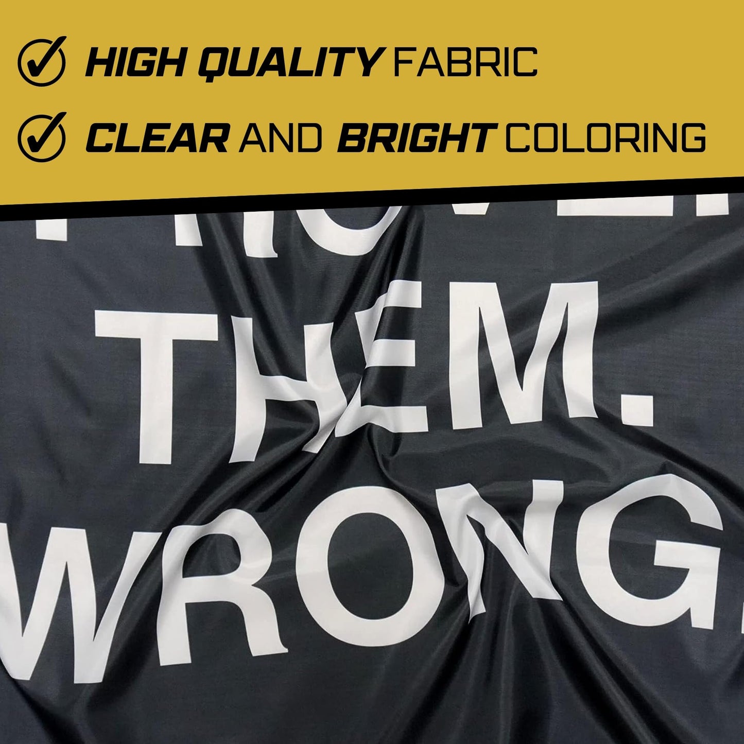 Gold Trident Flags Prove Them Wrong Motivational Gym Banner – Discipline Poster for Gym, Dorm, Home Workout Space – Cool Fitness Wall Decor – Durable Polyester, Double Stitched Flag – 3x5 Feet