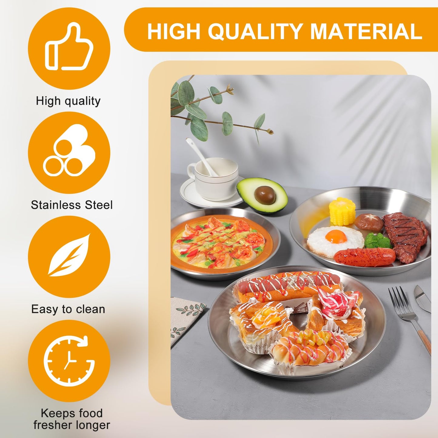 Tobeelec 3 Pcs Stainless Steel Pie Pan Set, Pizza Pan Deep Pie Dish Pie Plate Baking Tray Dishes for Pizza Baking Serving Oven Grill, 3 Sizes