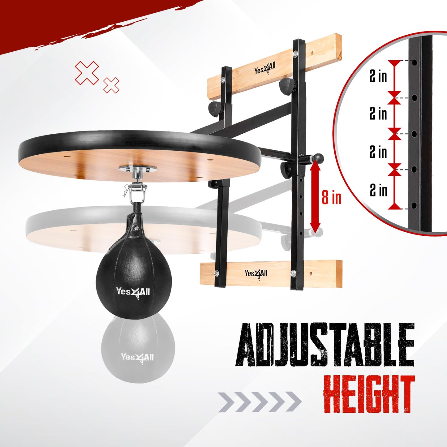 Yes4All 24 inches Adjustable Speed Bag Platform with Upgraded Speed Balls, Wall Mount Punching Bag Boxing Training Full Kit