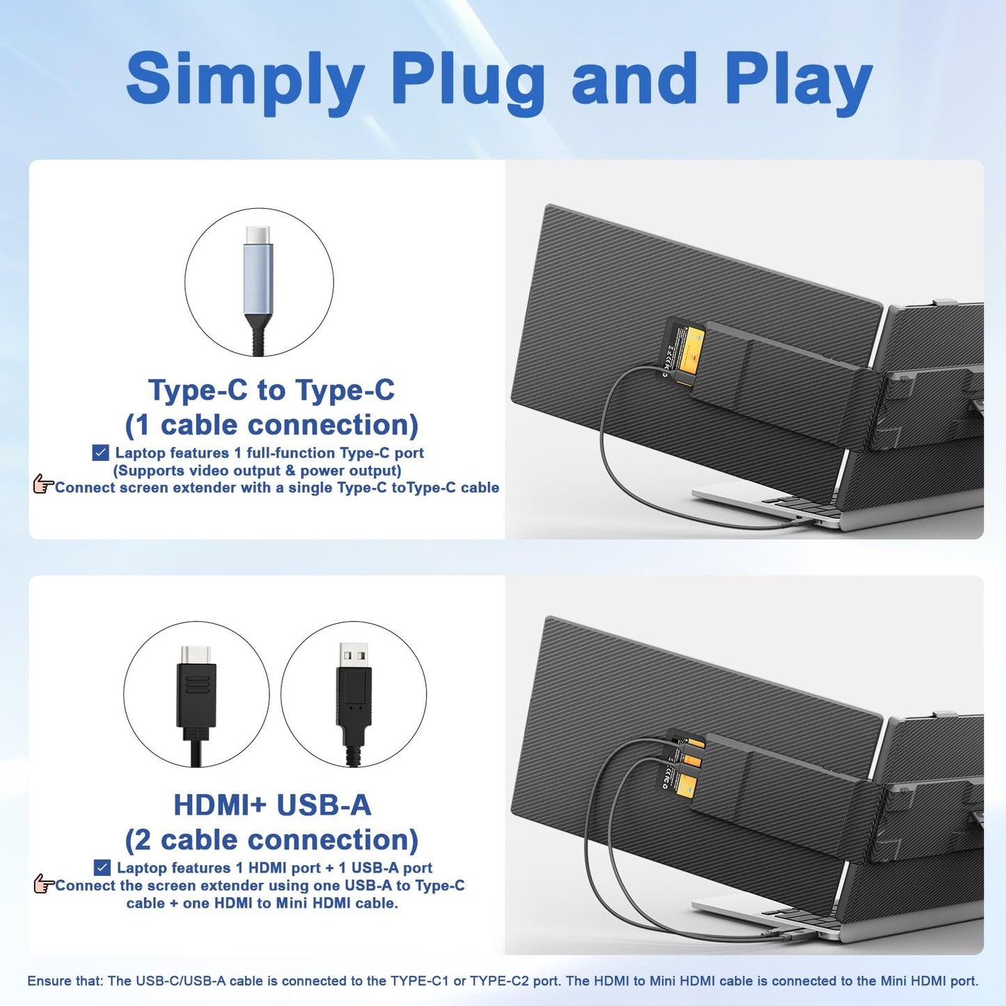 KEFEYA Laptop Screen Extender, 14" FHD 1080P IPS Dual Laptop Monitor Extender, Portable Monitor Plug & Play USB-C/HDMI/USB-A for 13"-17" Laptops, Work with Windows/MacBook/Switch/PS5