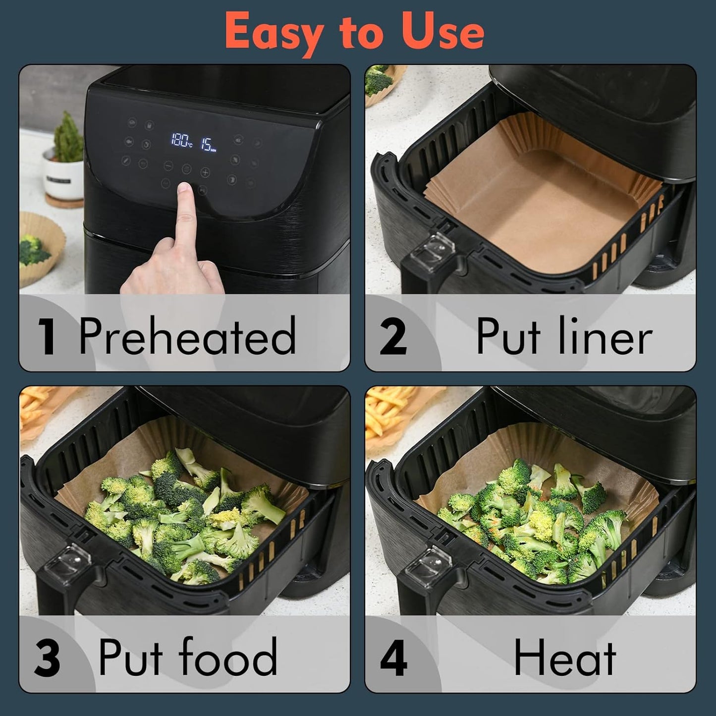 Ninja Foodi Air Fryer Disposable Paper Liners - Non-Stick Parchment Baking Accessories | 50 Pcs, 8.7 Inch Rectangle