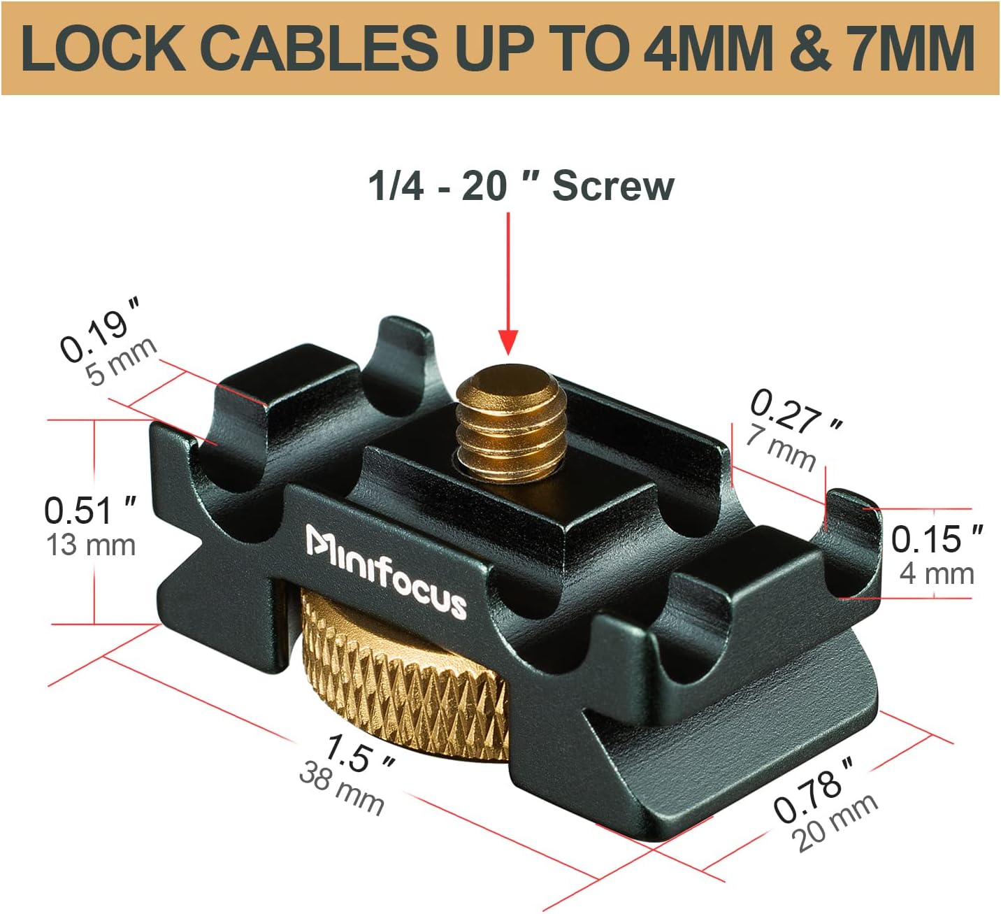 MINIFOCUS 4 Camera Cable Clamp with Arca Swiss System, Aluminum Alloy Tether Cable Block Clip with Grooves, USB Cable