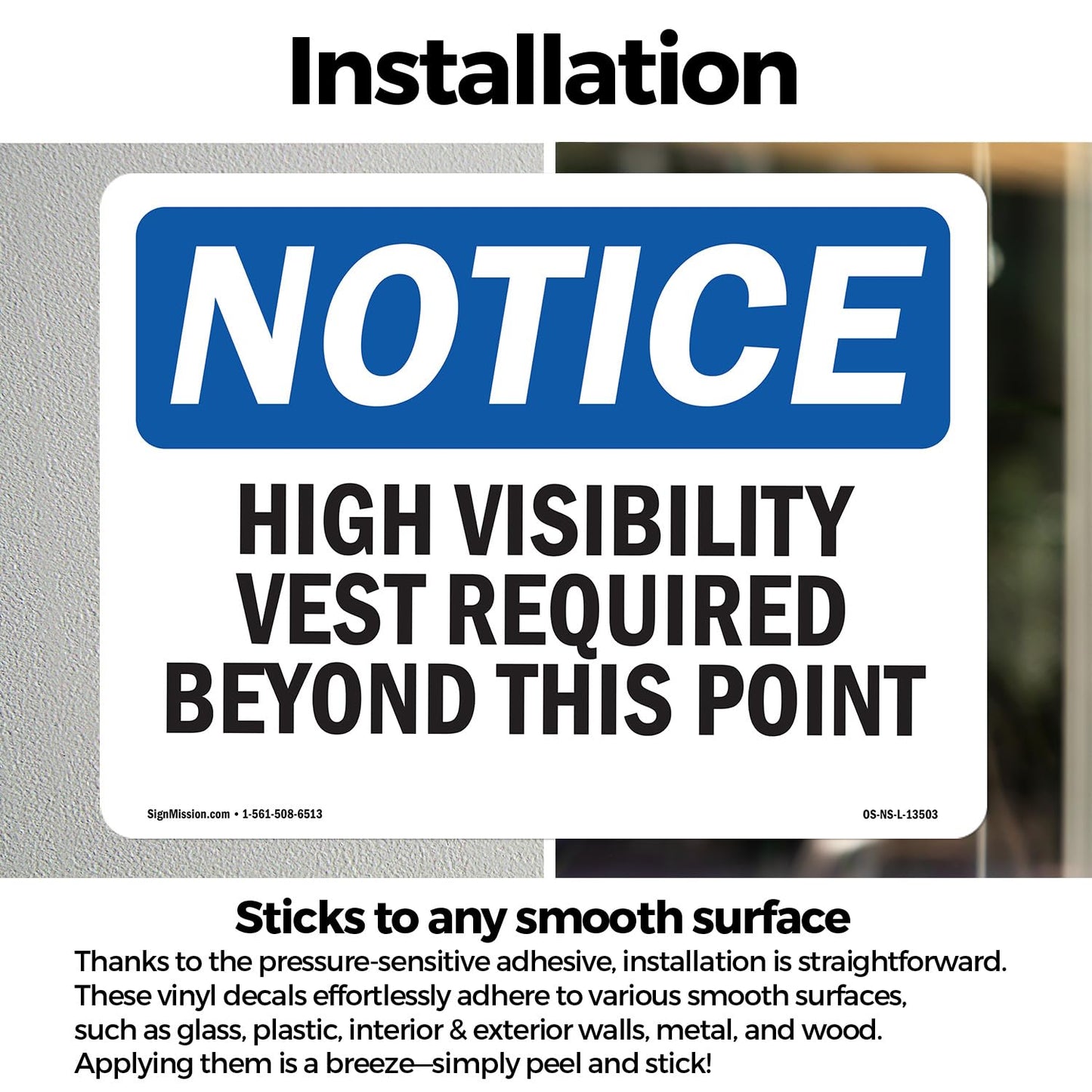 High Visibility Vests Required Beyond This Point OSHA Notice Vinyl Decal Label 18 Inch x 12 Inch - 10 Pack