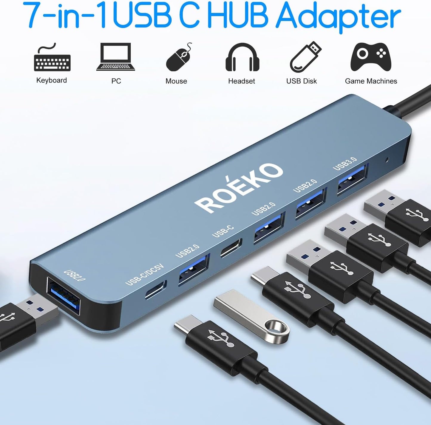 ROKO 3.0,USB 1xUSB 3.0,4xUSB2.0,2 7in1) USB Hub c hub,USB hub with Multiport Adapter, USB Splitter with x USB C,Hub