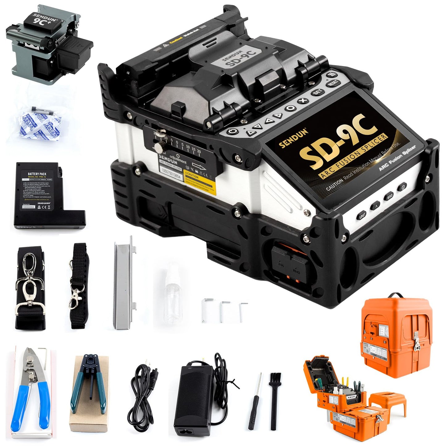 SENDUN Fiber Optic Fusion Splicer with OPM and VFL, Six Motor Core Alignment Fiber Splicer Machine with 7200 mAh Battery & 4.3-inch Touch Screen, Astonishing Fast 5s Splicing & 11s Auto-Heating, SD-9C
