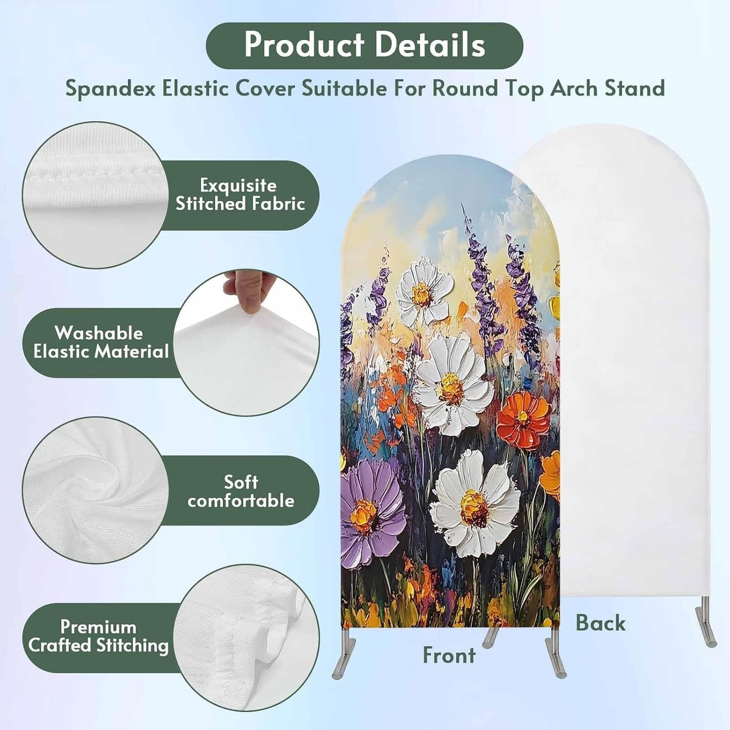 Jnbasdffb 7.2 Retro Botanical Wedding Arch Cover,Stretchy Spandex Arch Backdrop Stand Covers FT,Modern Oil Painting