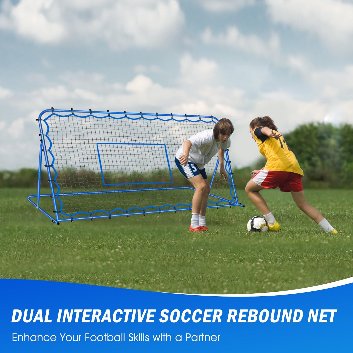 7x4FT Soccer Baseball Rebounder Net, Volleyball Softball Rebound PitchBack Net Quick-Switch Angle Soccer Training for Control, Passing Practice, Lacrosse Bounce Back Rebounder Gifts Trainer Equipment