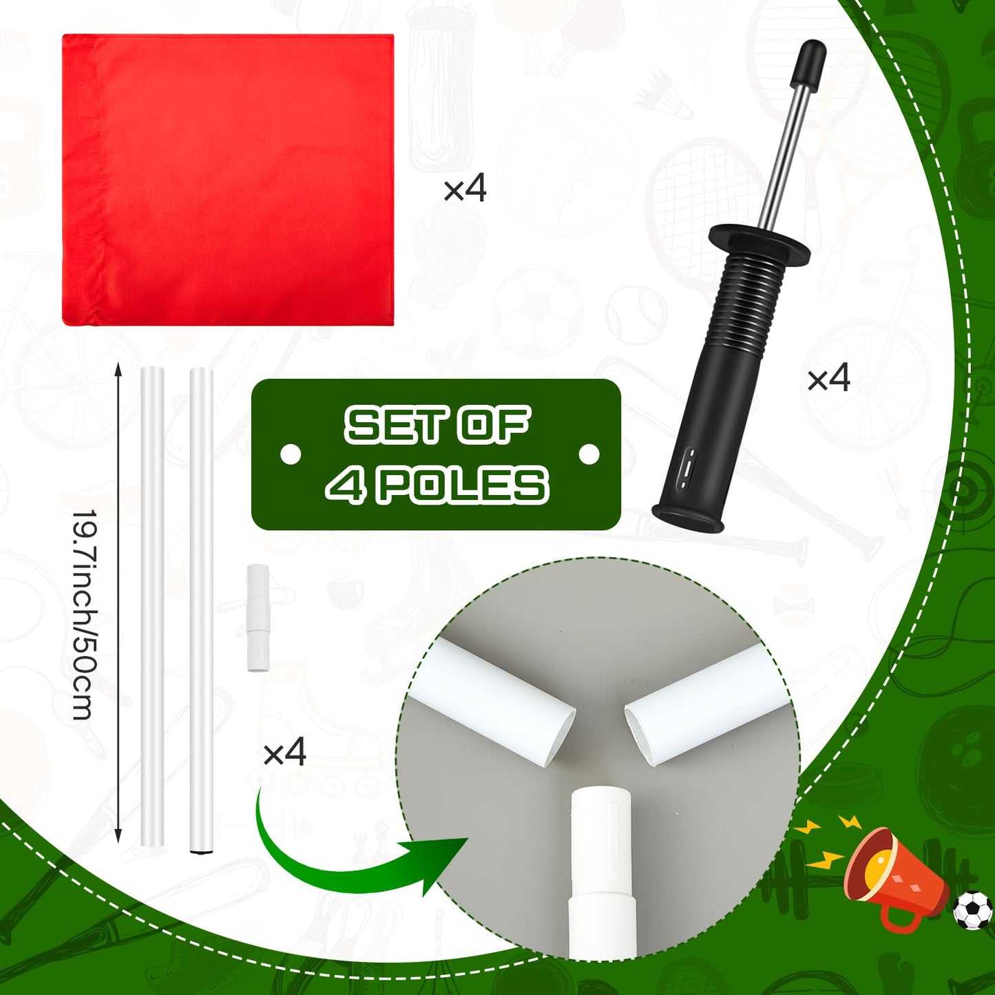 VitalCozy 4 Pcs 2 in 1 Soccer Corner Flags Agility Poles for Field 5 ft Portable Spring Loaded Flags Soccer Poles Dribbling Football Equipment for Training