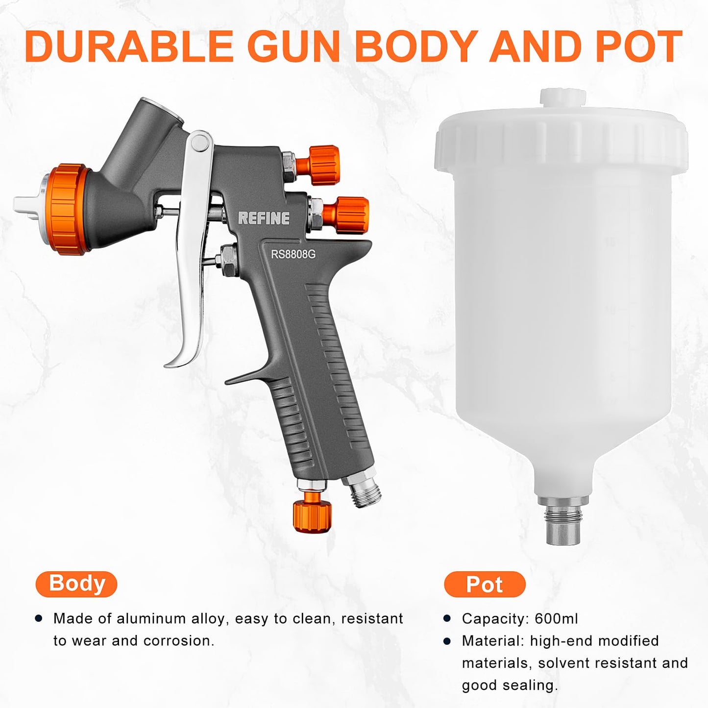 REFINE Air Spray Gun, Auto Paint Gun with 1.4/1.8/2.0mm Nozzle, Professional Automotive Spray Gun, Air Compressor Auto Body Paint Sprayer for Cars, House, Furniture Painting with Air Pressure Gauge