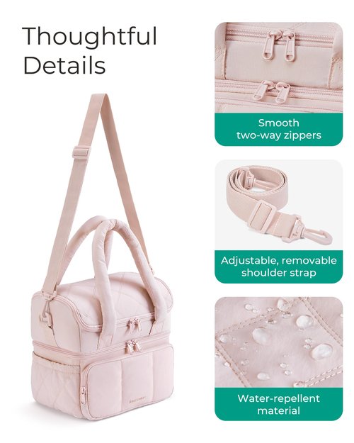 BAGSMART Lunch Bag Women, Double Deck Insulated Lunch Box, Quilted Puffer Lunch Tote, Leakproof, Durable & Reusable Large Lunch Cooler For Work Picnic Travel Meal Prep, Dark Pink