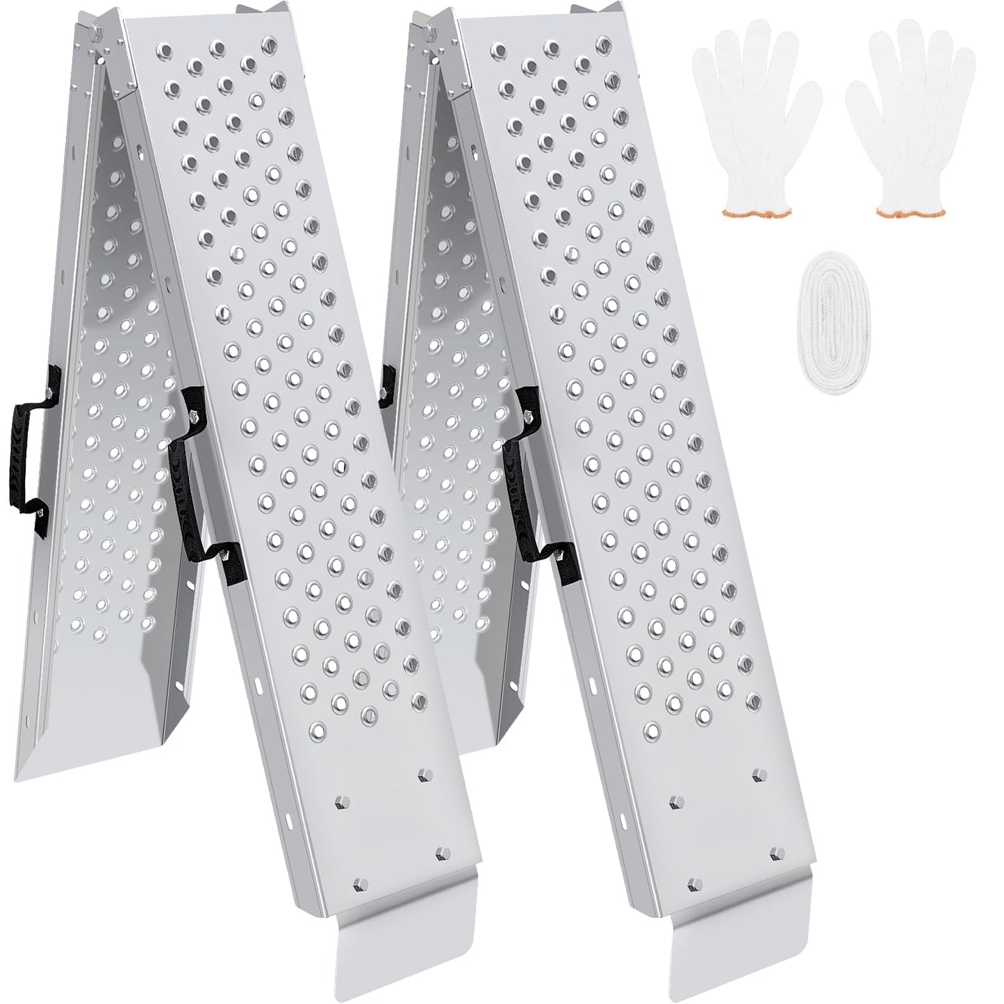 HQSLC 77.7 inches Long and 8.6 inches Wide Heavy Duty Folding Loading Ramp, 1500lb Capacity, Motorcycle; Lawn Mower; Snow Plough; Bikes; ATV; UTV; Golf Carts,Circular Hole, Pack of 2