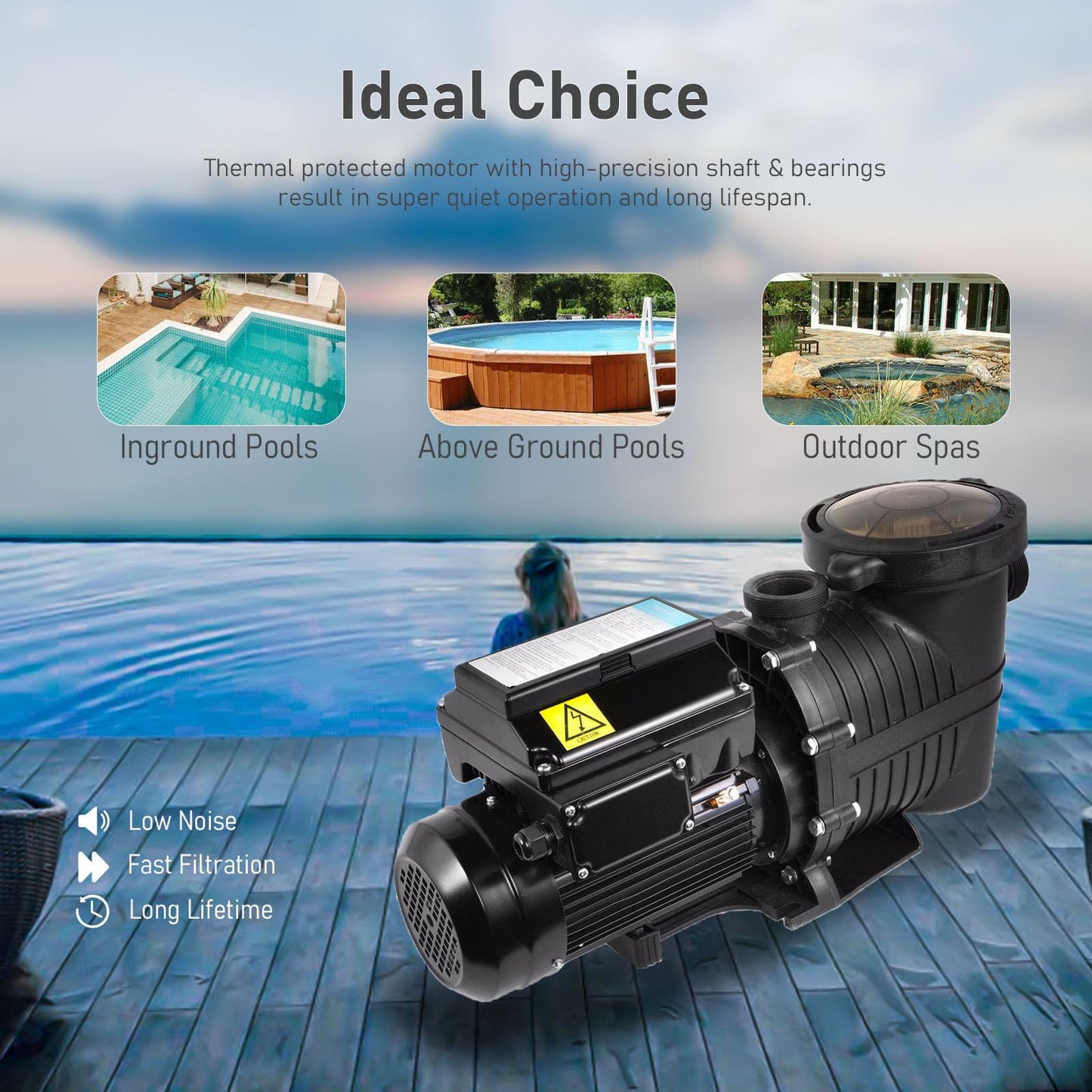 Pool Pump, 1.5HP CEC&DoE-Compliant 230v 5040GPH Variable Speed Energy Efficient Pool Water Filter Pump, In/Above Ground Self-priming with 2" & 1.5" NPT Unions