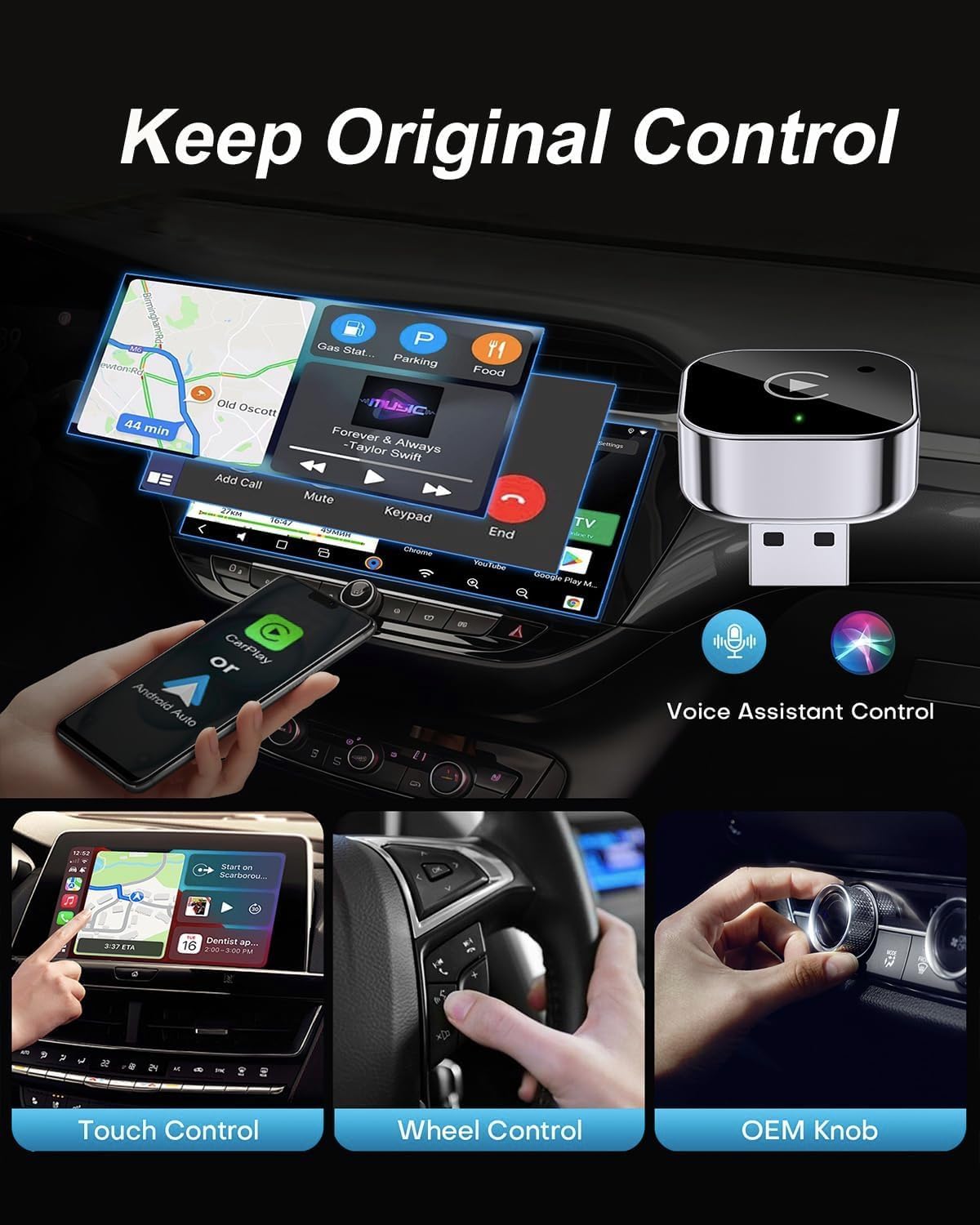 WDZWFHK Seamless Wireless CarPlay Adapter & Android Auto Dongle, Fast Auto-Connect, Compact Plug & Play Wireless