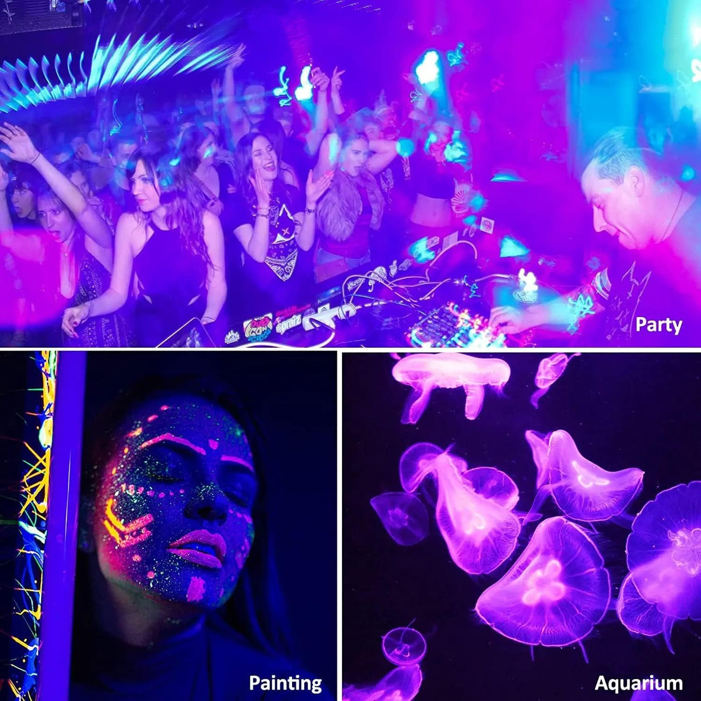 YANYCN 4 Pack 400W LED Black Light,Black Flood Light Outdoor with Plug and Switch, IP66 Waterproof 395nm to 405nm LED UV Blacklight Neon Glow for Glow Party, Halloween, Fluorescent Poster, Body Paint