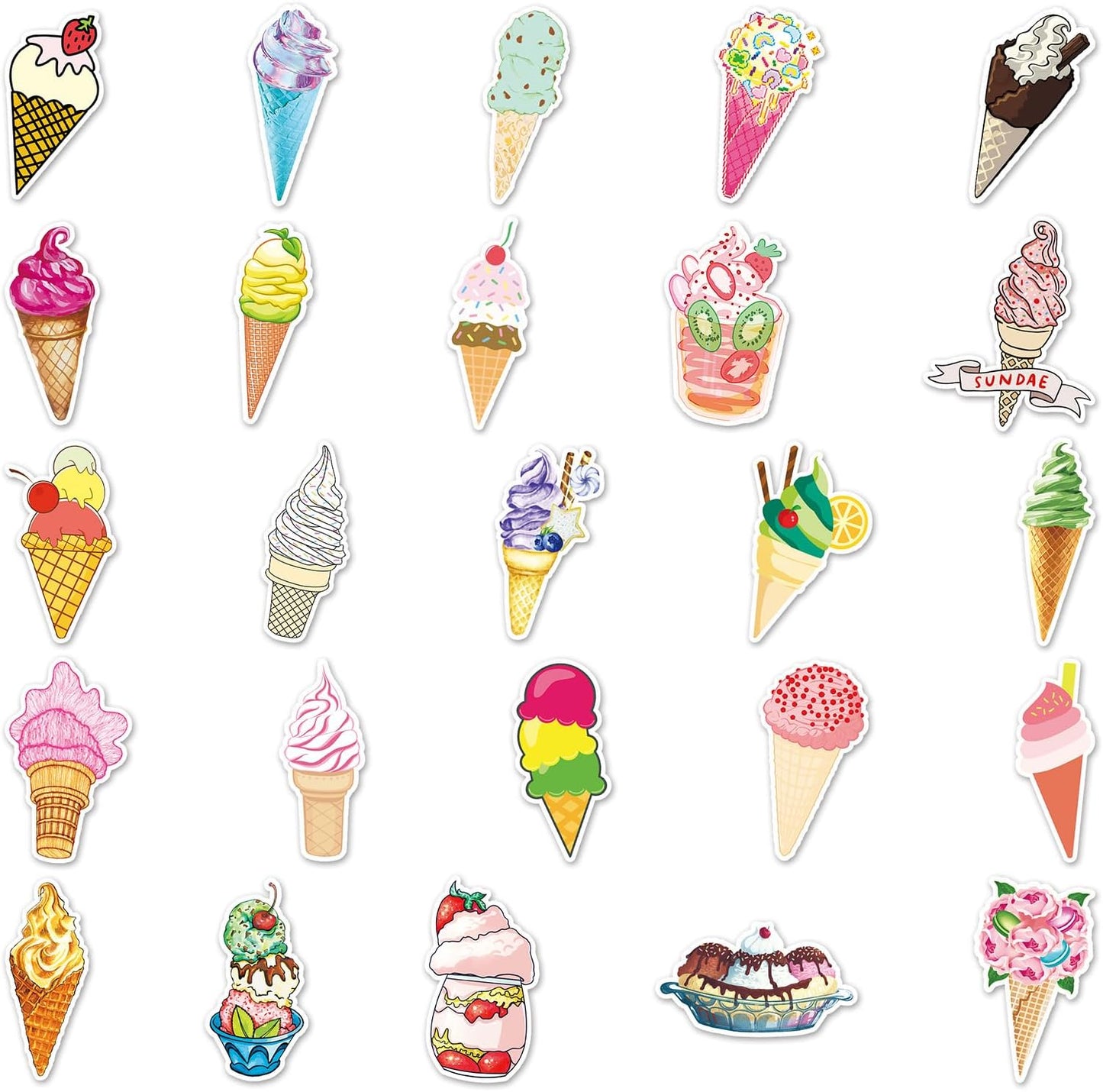 NADUSEP 50Pcs Ice Cream Stickers, Ice Cream Cone Stickers Decals Party Favors Decor Supplies for Adult Teen, Cute Sweet