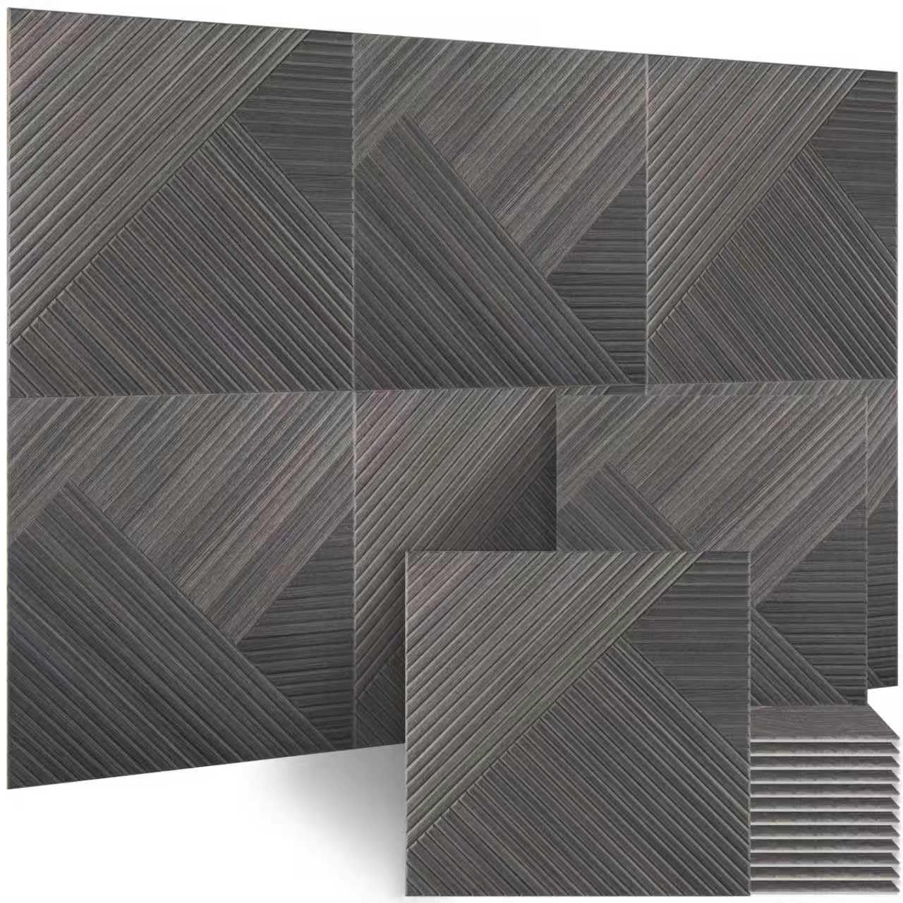 BUBOS 6 Pack Acoustic Wood Wall Panels, 23.6x23.6 Inch Sound Absorbing Panels with Full Adhesive Backing, Decorative Peel and Stick for Recording Studio & Home Office(Black Walnut)
