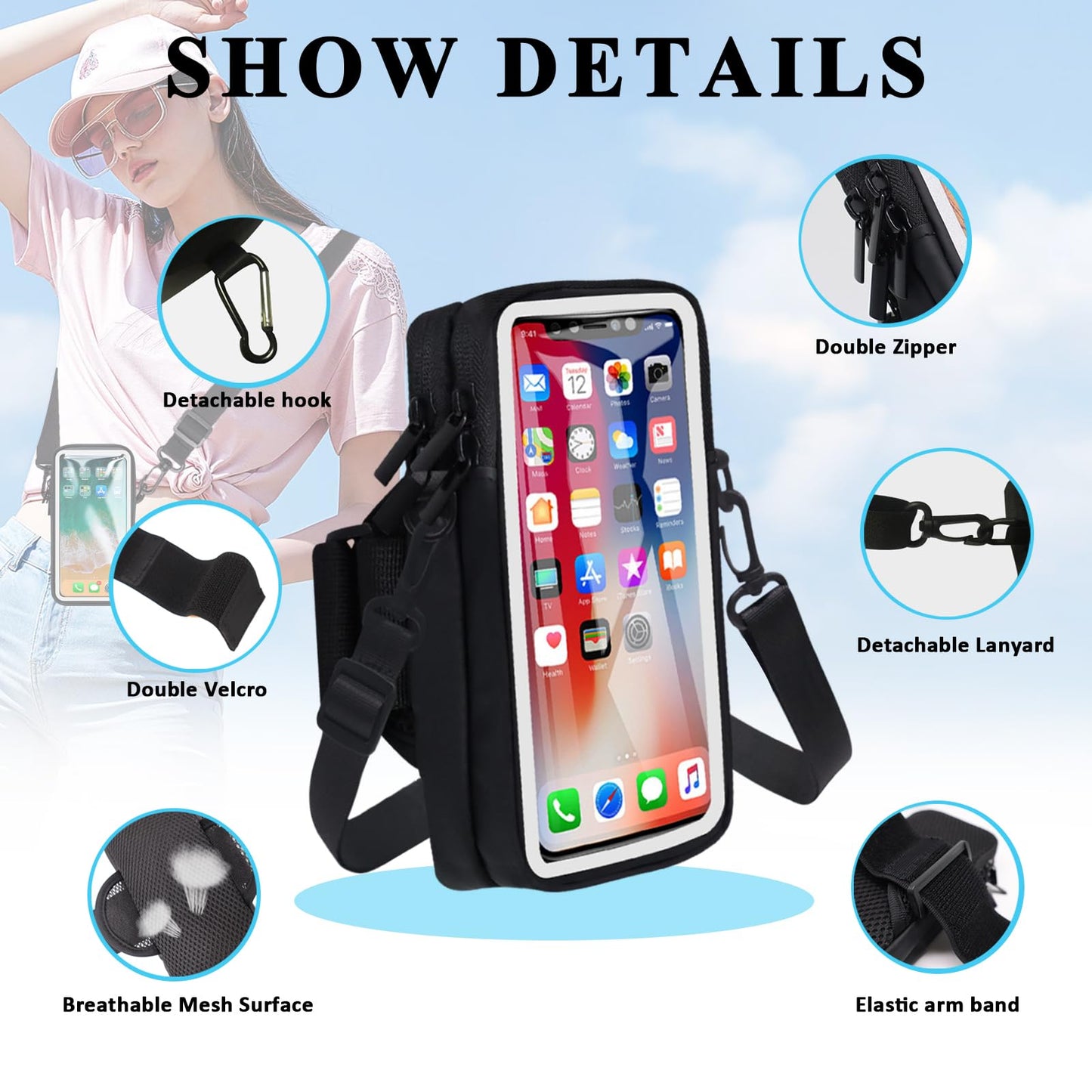 MOVOYEE Phone Holder for Running Armband, Cell Phone Purse Small Crossbody Bags for Women Kids, Sports Arm Bag for Men iPhone,Galaxy,Smartphones Carrier Pouch Fit Workout,Exercise,Gym,Hiking,Walking