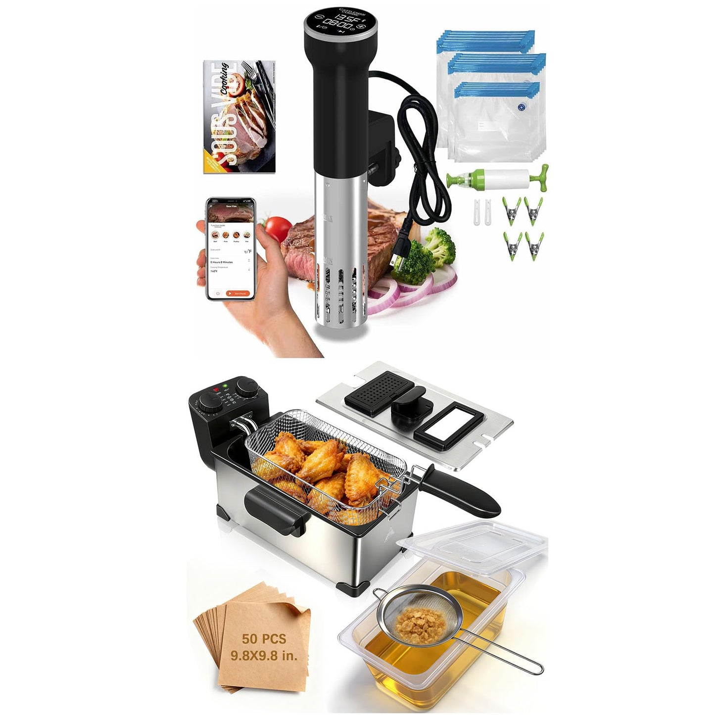 Sous Vide Cooker WiFi Kit & Deep Fryer with Oil Filtration