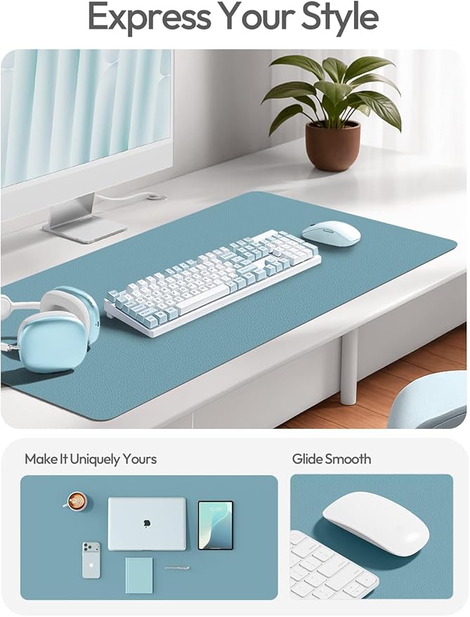 YSAGi Leather Desk Protector, Office Mat, Large Mouse Mat, Non-Slip PU Leather Blotter, Laptop Desk Mat, Waterproof Writing Pad for Office and Home(Aquamarine, 63" x 24")